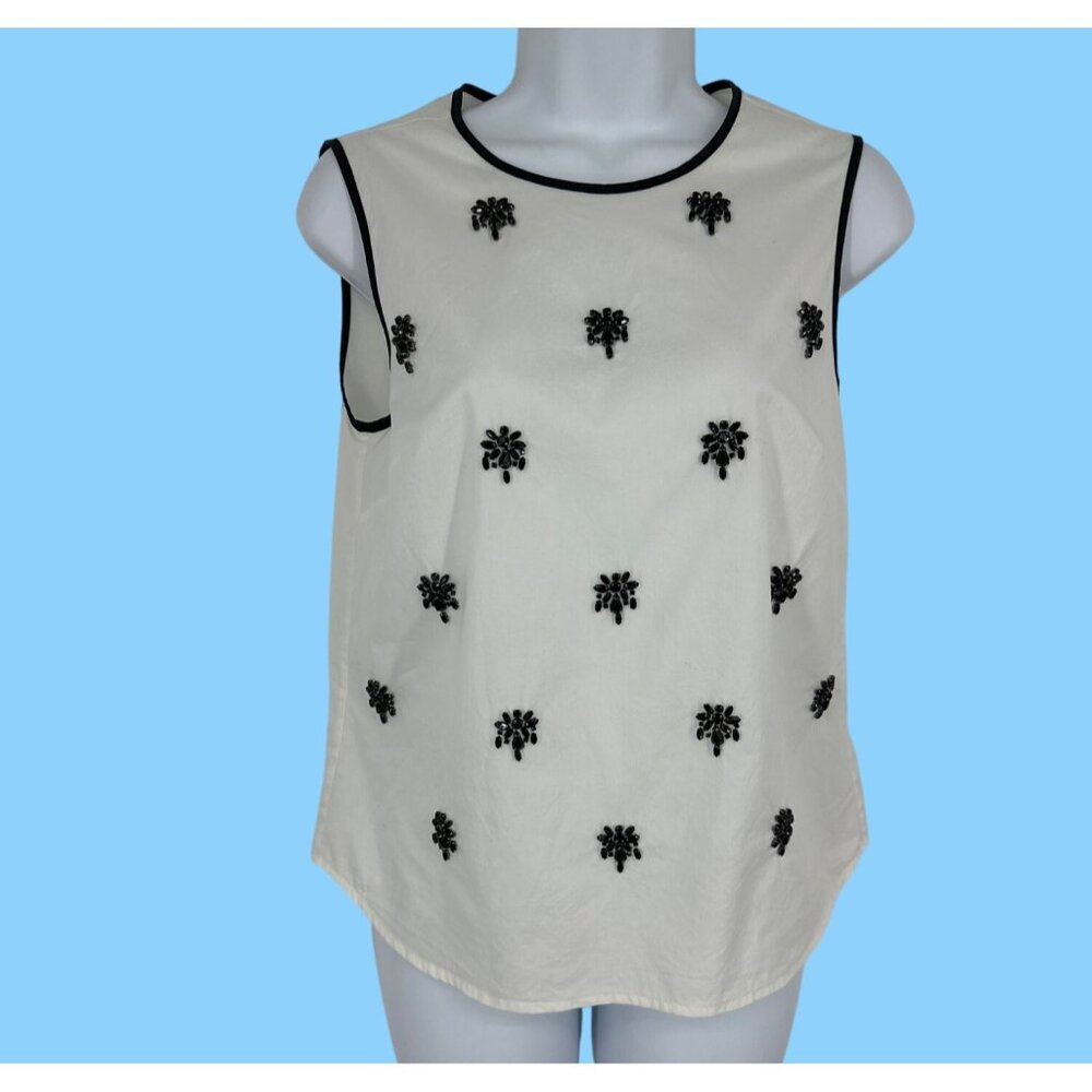 J.Crew White Jeweled Beaded Sleeveless Back Button Blouse Size 0